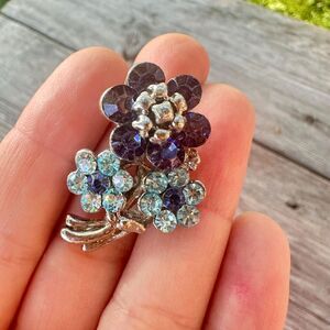 Vintage Jewelry Flower Trio Brooch Rhinetone Flower Brooch Floral Brooch Bouquet